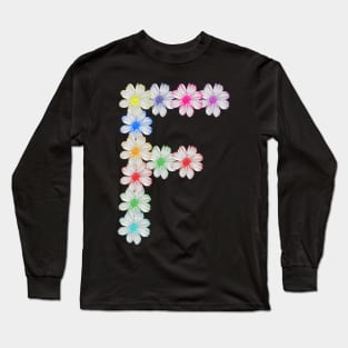 Letter F, flower, cosmos flowers, floral, nature Long Sleeve T-Shirt